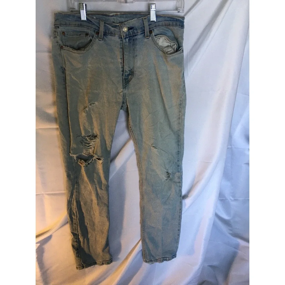 Levis Slim Fit Distressed Light Wash Denim Jeans Mens